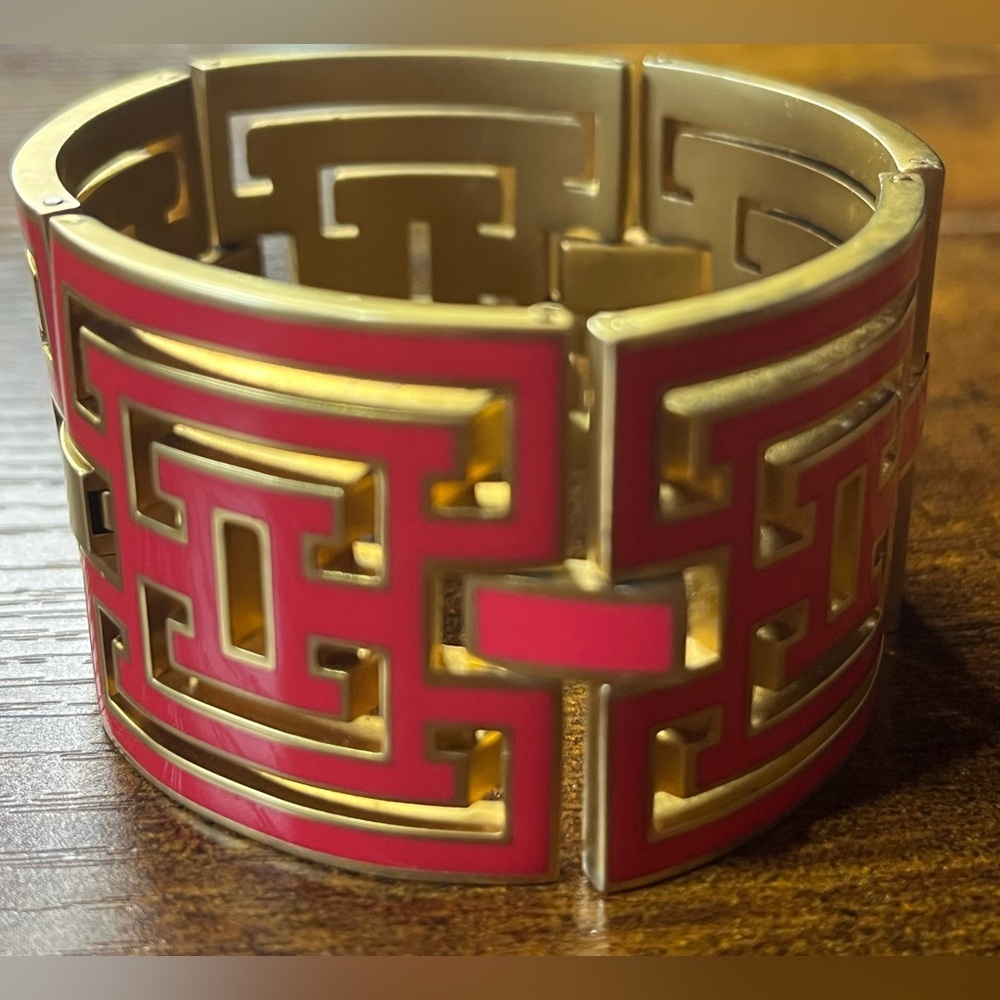 Spartina 449 Greek Key Pattern Red/Gold Cuff Bracelet